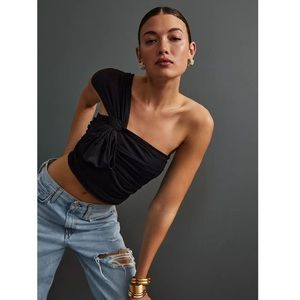 Maeve By Anthropologie NWT Sleeveless Black Cropped Tulle Bow Blouse